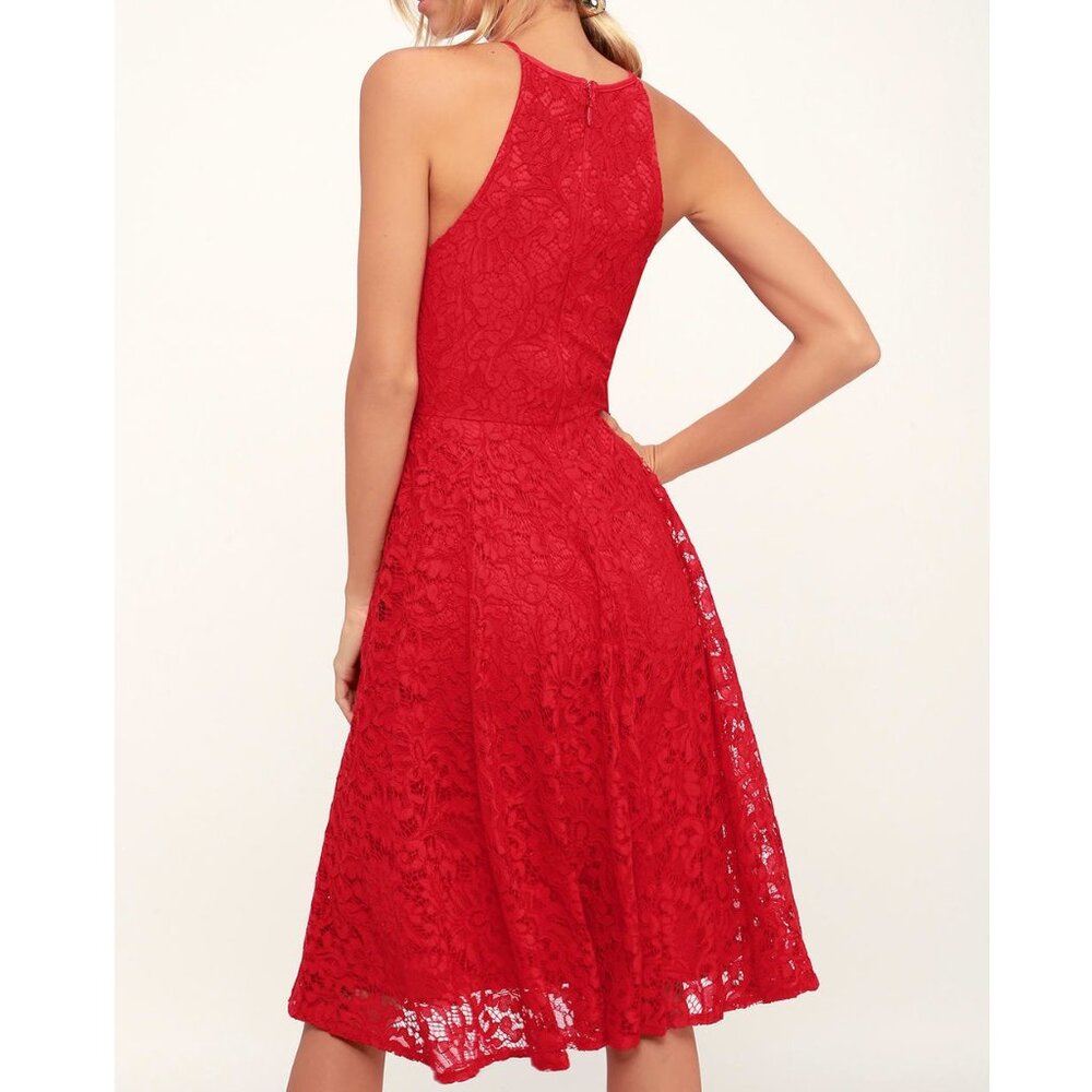 LULUS ENDLESSLY INFATUATED RED LACE MIDI DRESS - Picture 2 of 14